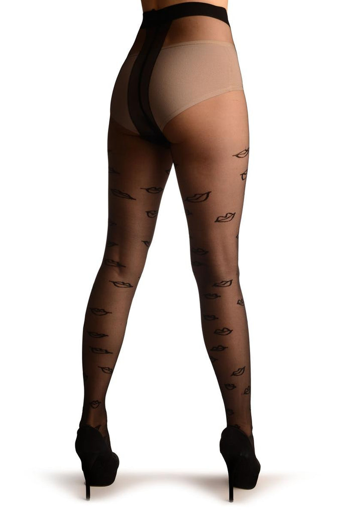 Liss Kiss Black Sheer With Woven Lips - Tights
