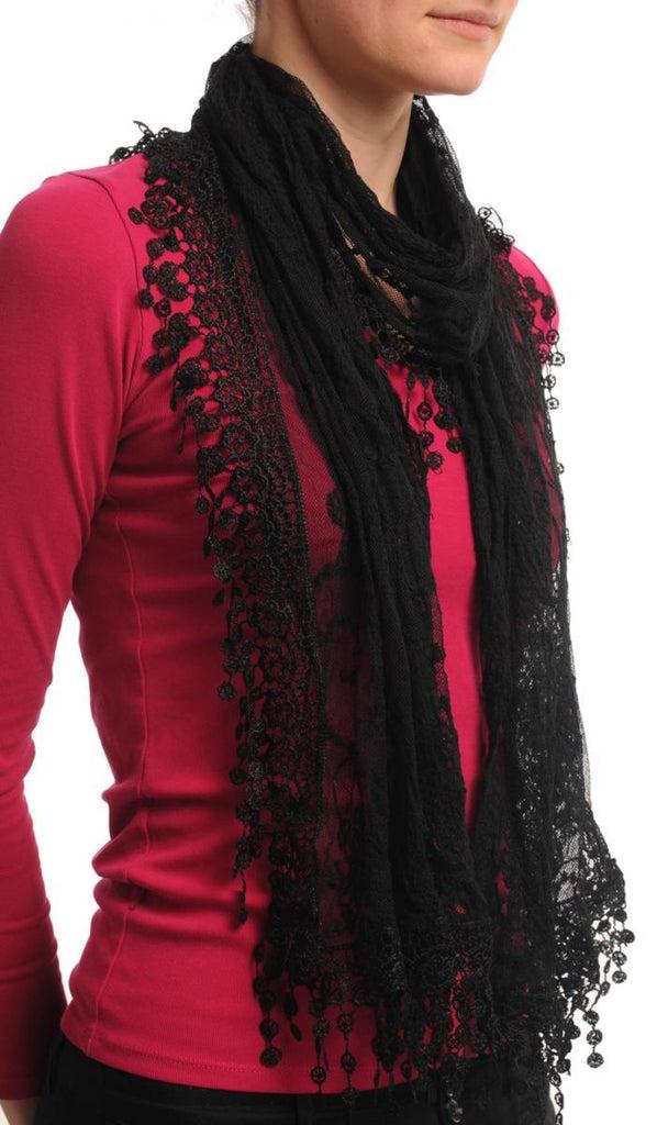 Liss Kiss Black Vintage Lace With Flowers - Scarf