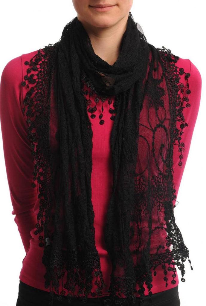 liss kiss Black Vintage Lace With Flowers - Scarf