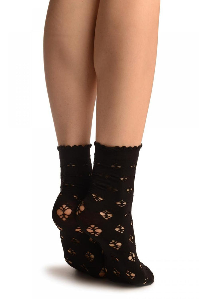 Liss Kiss Black Viola Lace Ankle High Socks - Socks