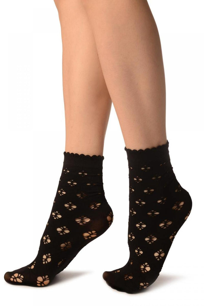 Liss Kiss Black Viola Lace Ankle High Socks - Socks