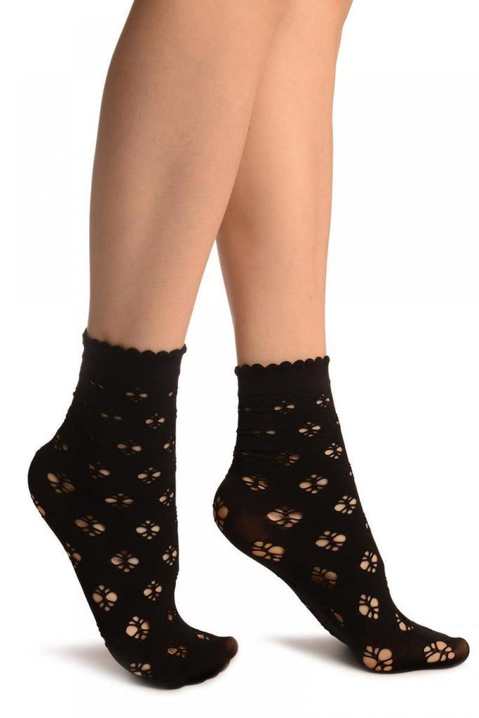 liss kiss Black Viola Lace Ankle High Socks - Socks