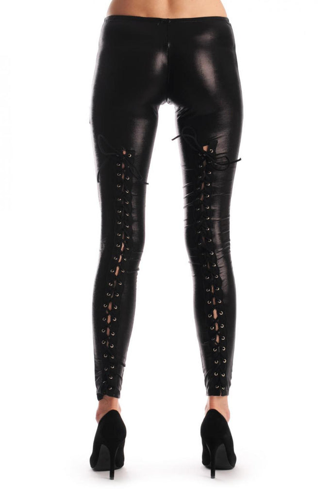 Liss Kiss Black Wet Look With Corset Back - Leggings