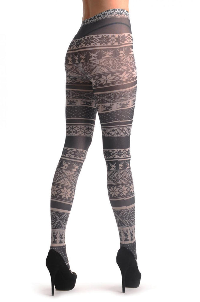 Liss Kiss Black & White Aztec Reindeers - Tights