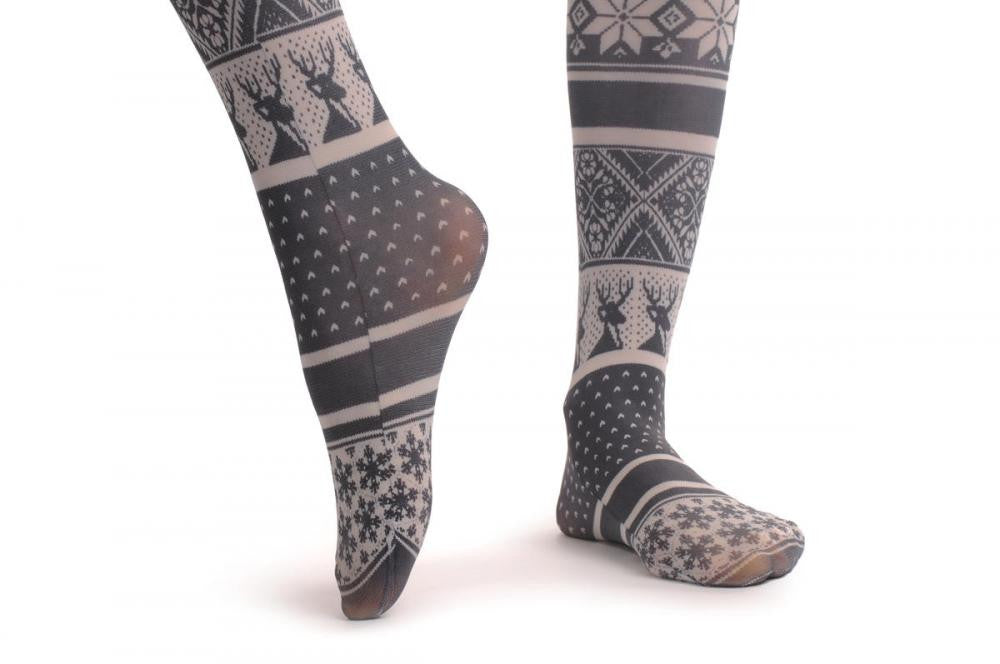 Liss Kiss Black & White Aztec Reindeers - Tights