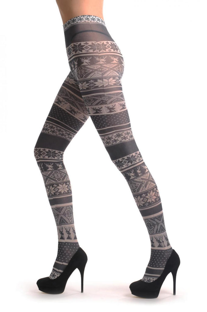 liss kiss Black & White Aztec Reindeers - Tights