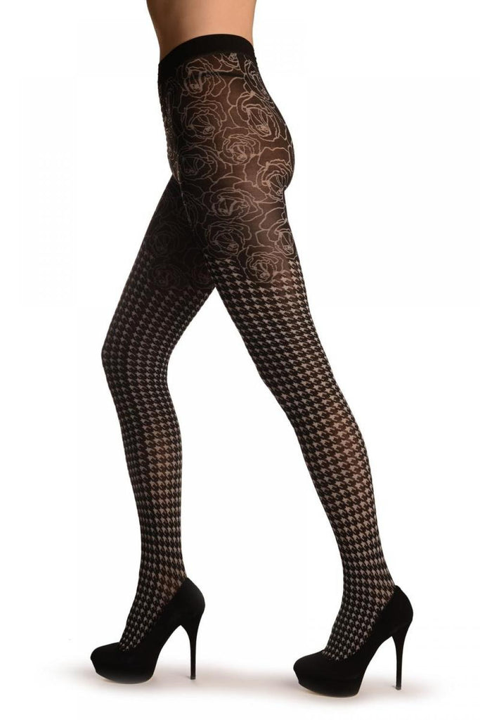 Liss Kiss Black & White Dogtooth & Roses Top - Tights