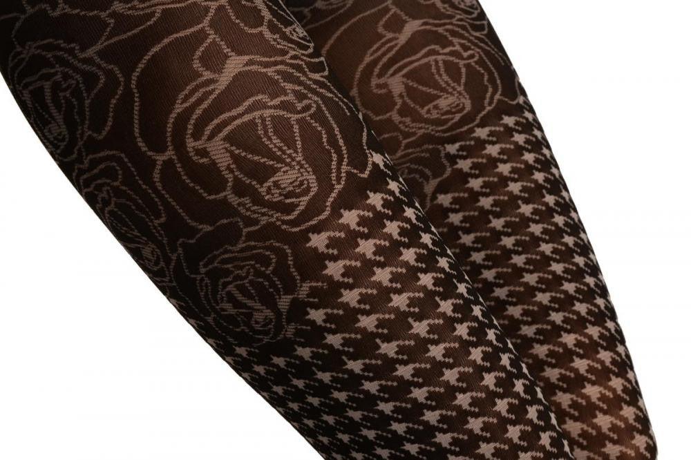 Liss Kiss Black & White Dogtooth & Roses Top - Tights