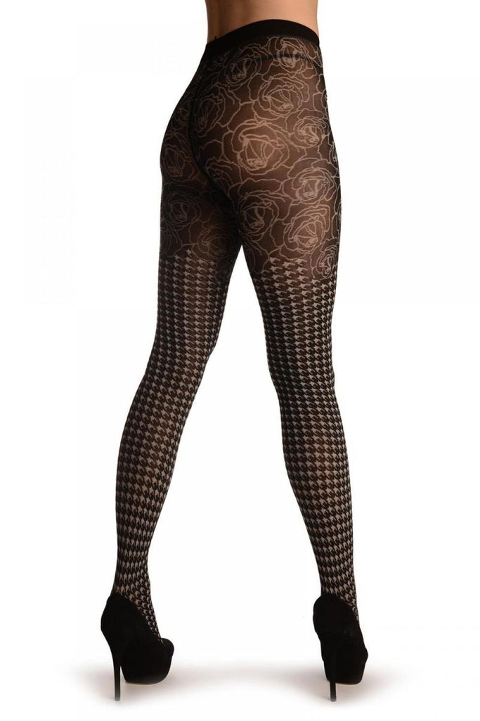 Liss Kiss Black & White Dogtooth & Roses Top - Tights