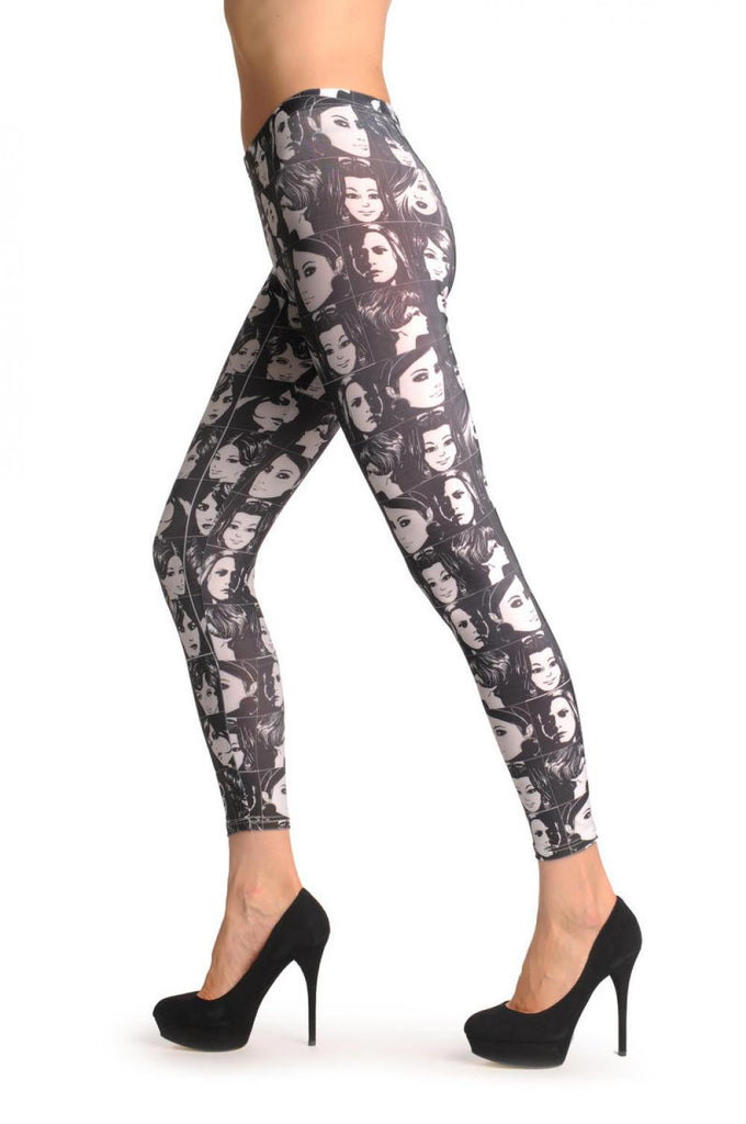 Liss Kiss Black & White Girls Portraits - Leggings