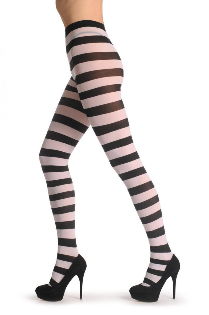 Liss Kiss Black & White Horizontal Stripes - Tights