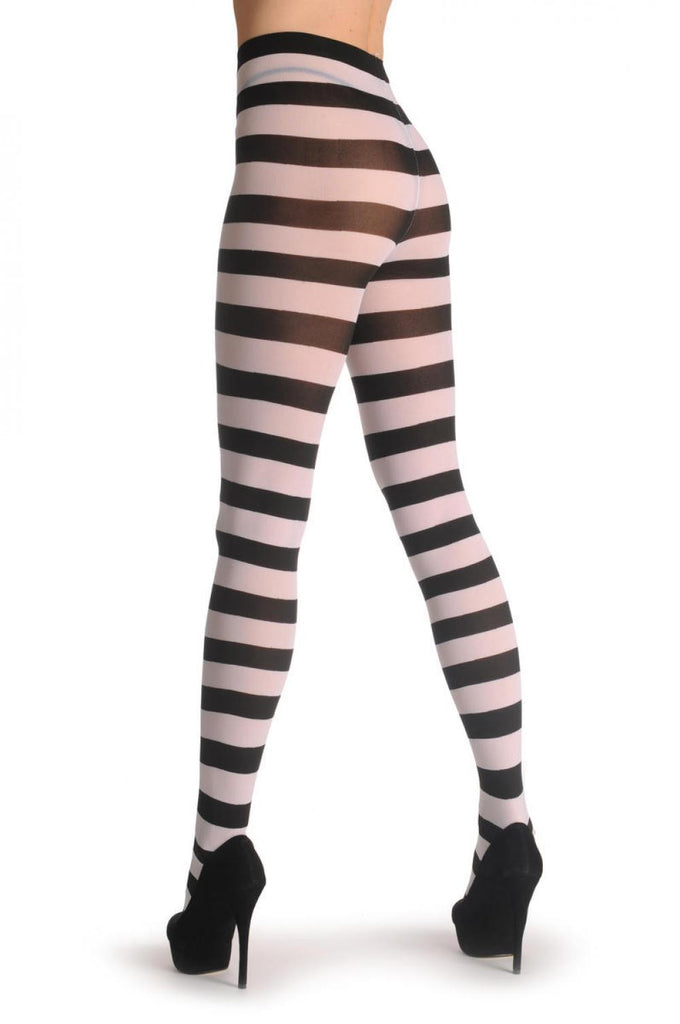 Liss Kiss Black & White Horizontal Stripes - Tights