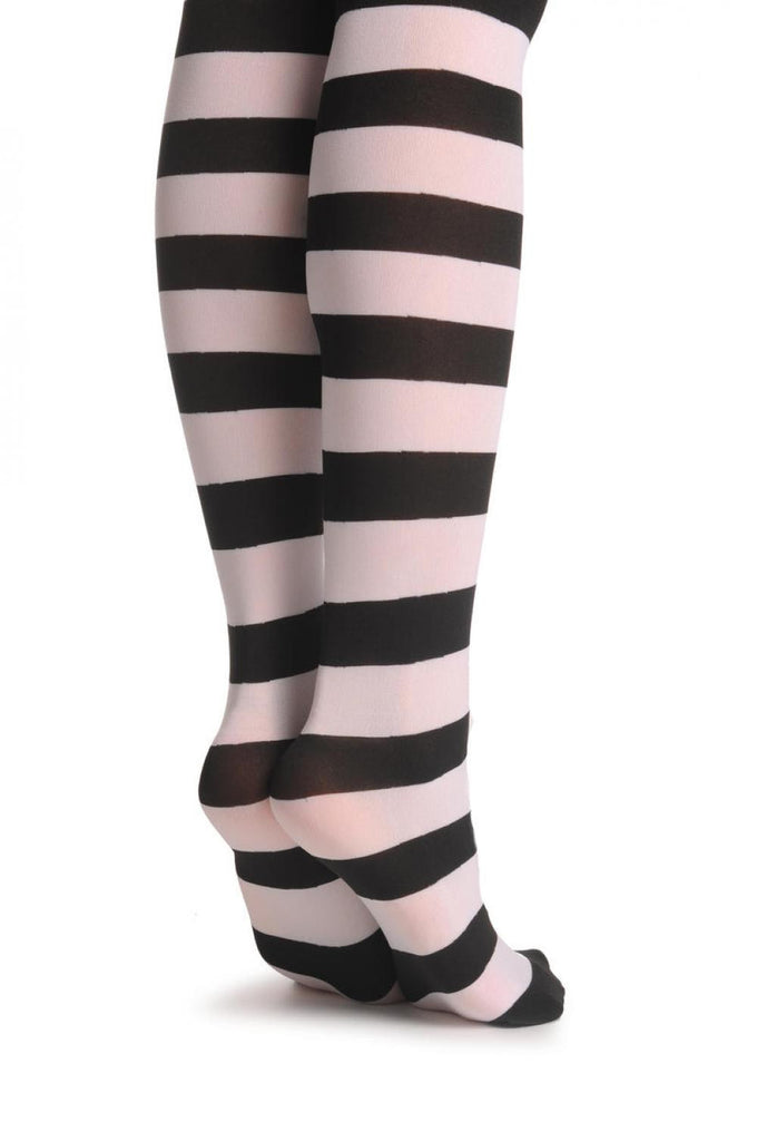 Liss Kiss Black & White Horizontal Stripes - Tights