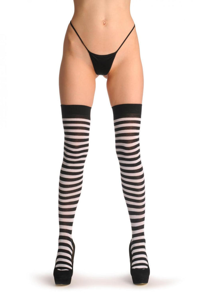 Liss Kiss Black & White Stripes - Over The Knee Socks
