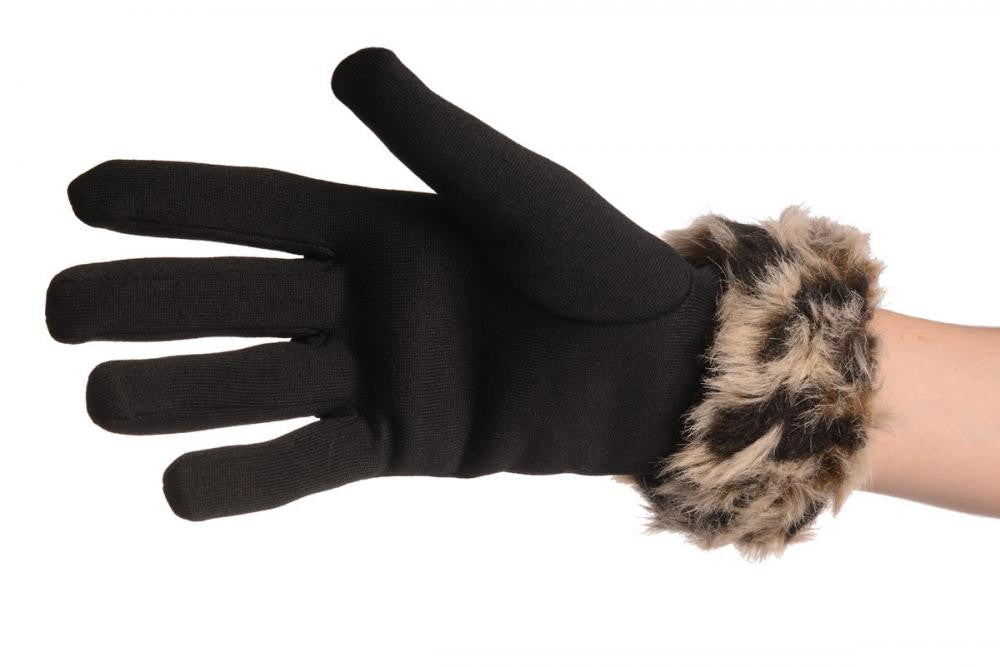 Liss Kiss Black With Beige Faux Fur Gloves - Gloves