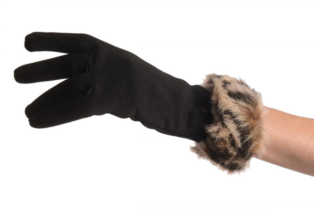 Liss Kiss Black With Beige Faux Fur Gloves - Gloves