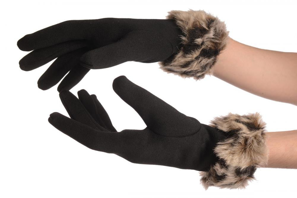 liss kiss Black With Beige Faux Fur Gloves - Gloves