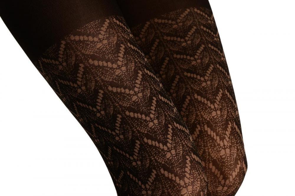 Liss Kiss Black With Beige Woven Lace Print - Tights
