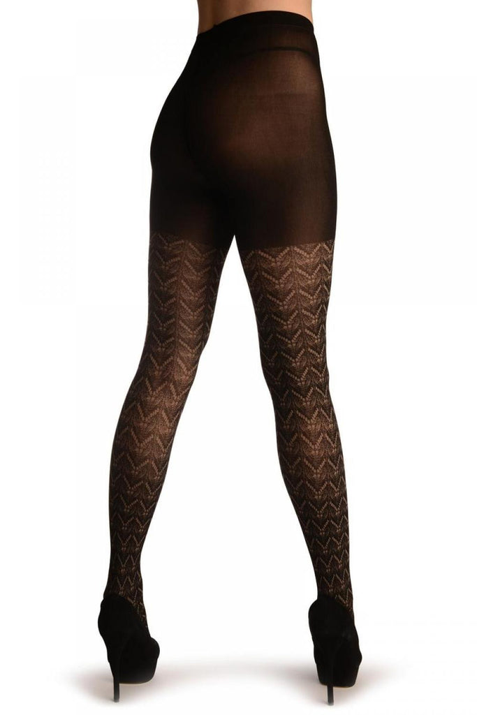 Liss Kiss Black With Beige Woven Lace Print - Tights