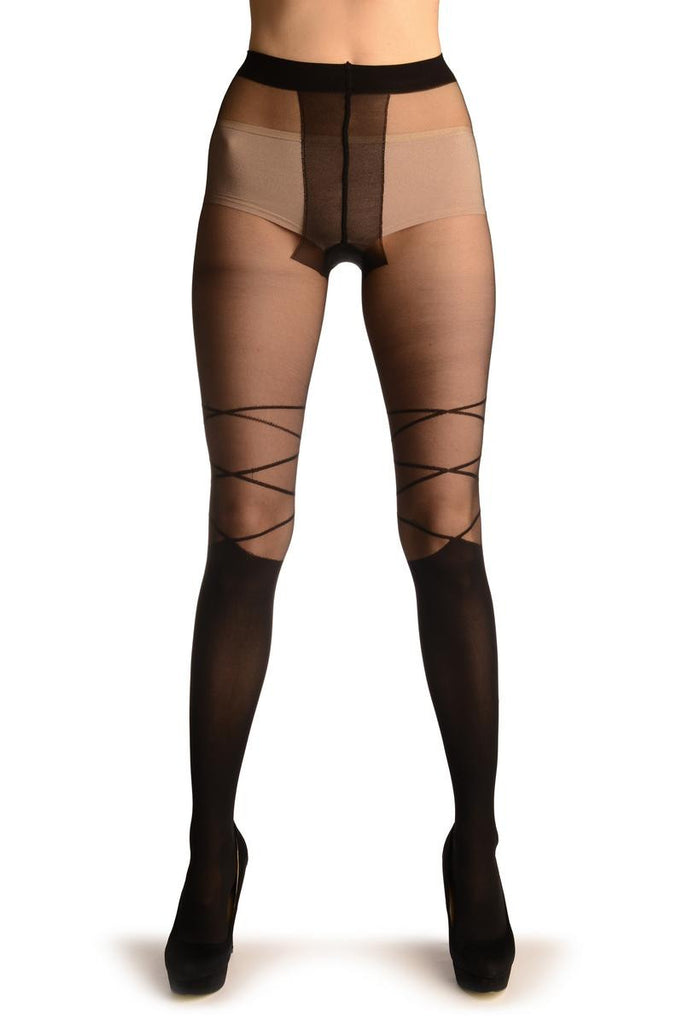 Liss Kiss Black With Faux Knee High Socks - Tights