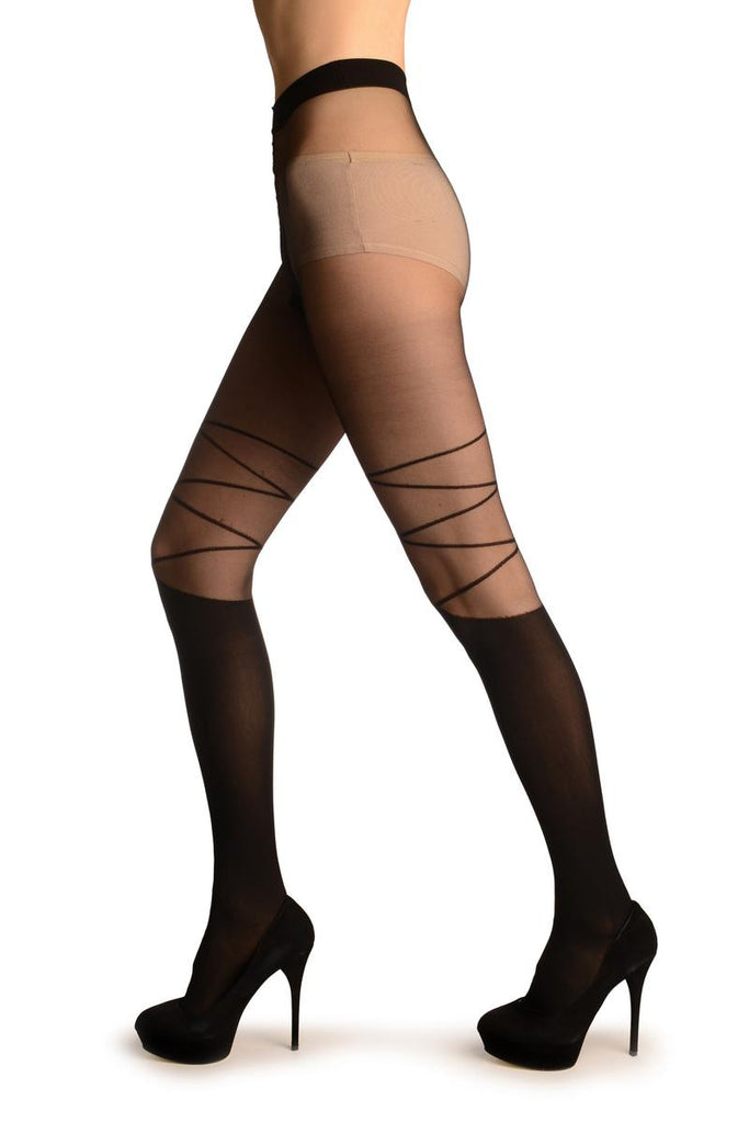 Liss Kiss Black With Faux Knee High Socks - Tights
