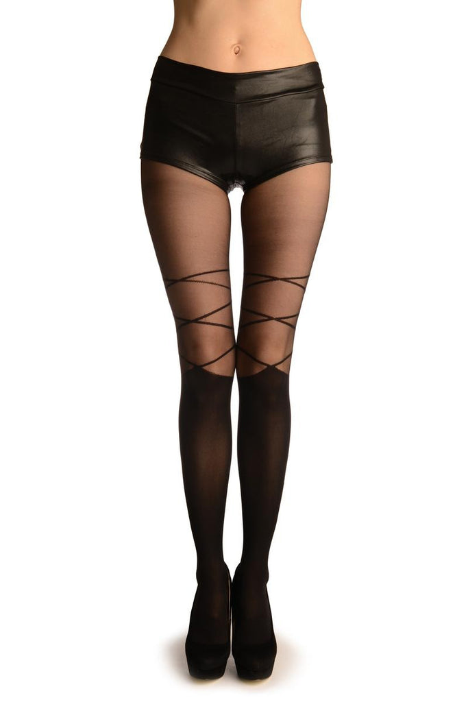 liss kiss Black With Faux Knee High Socks - Tights
