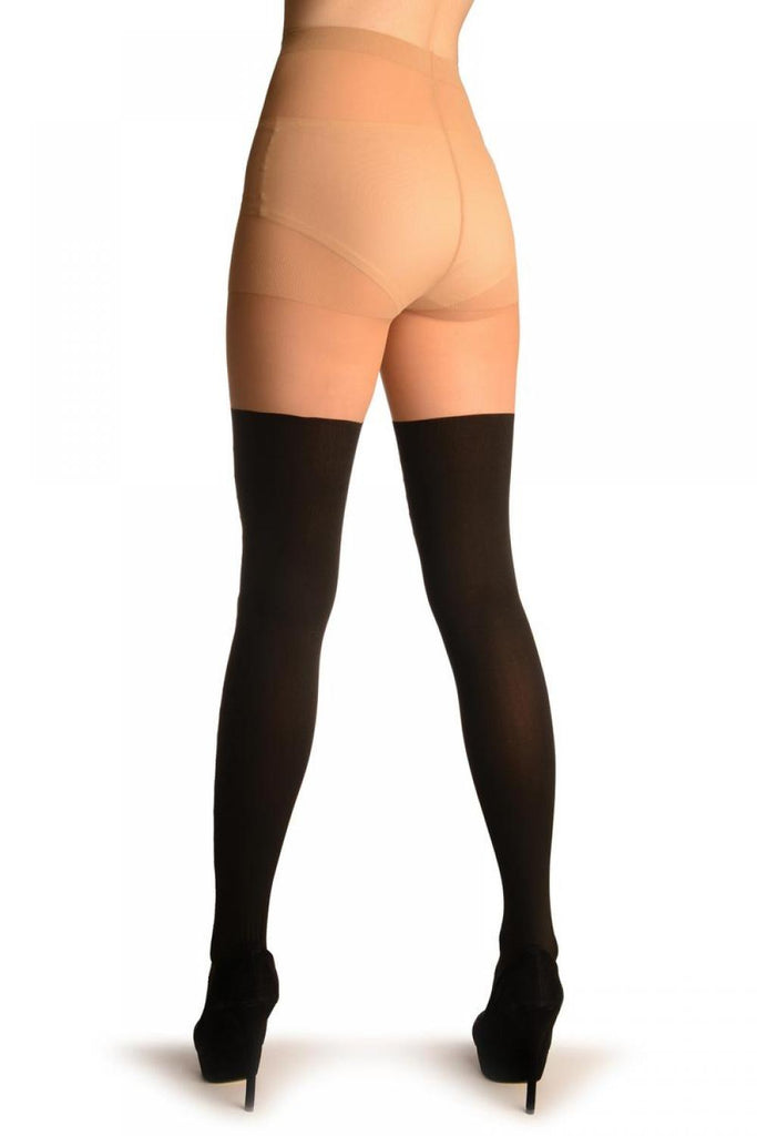 Liss Kiss Black With Faux Lace Up Stockings - Tights
