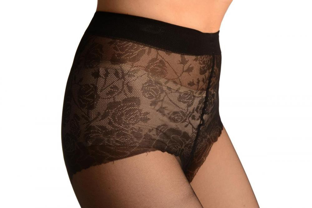 Liss Kiss Black With Floral Lace Panties - Tights