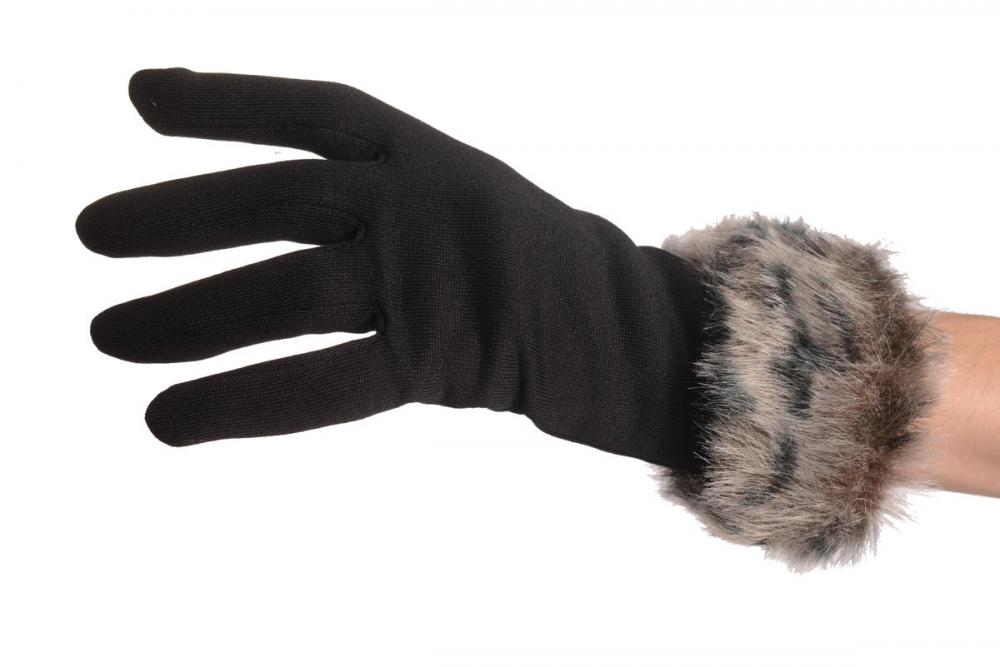 Liss Kiss Black With Grey Faux Fur Gloves - Gloves