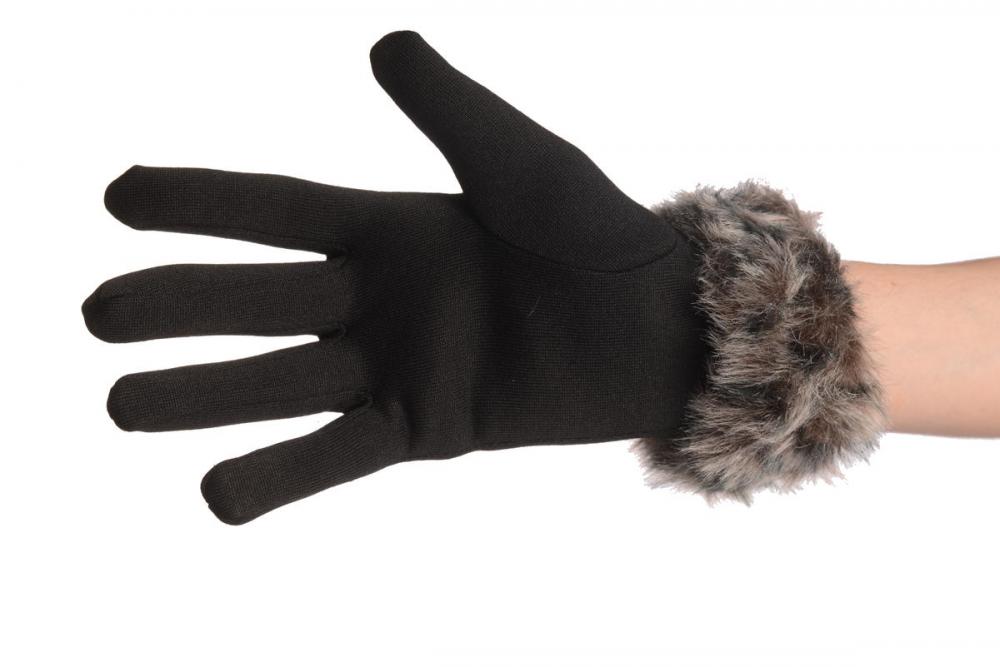 Liss Kiss Black With Grey Faux Fur Gloves - Gloves