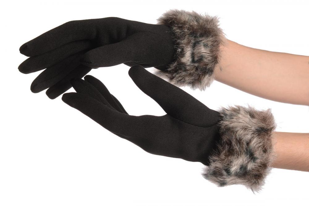 liss kiss Black With Grey Faux Fur Gloves - Gloves