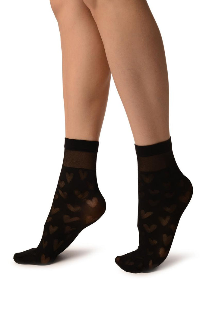 Liss Kiss Black With Hearts Ankle High Socks - Socks