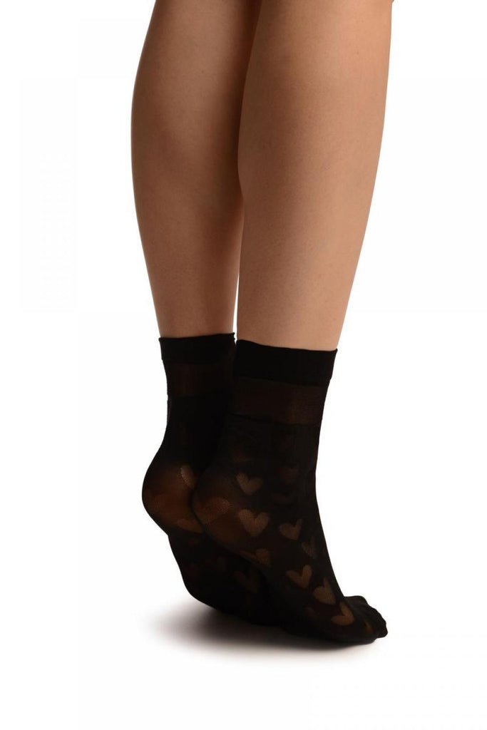 Liss Kiss Black With Hearts Ankle High Socks - Socks