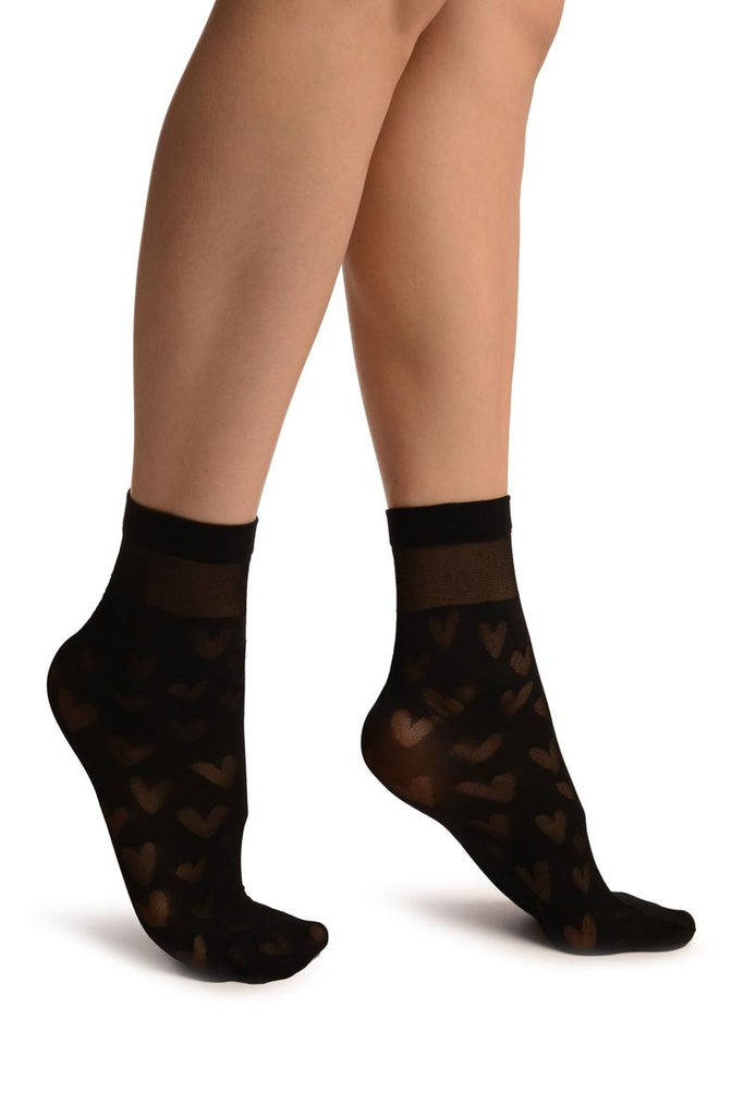 liss kiss Black With Hearts Ankle High Socks - Socks