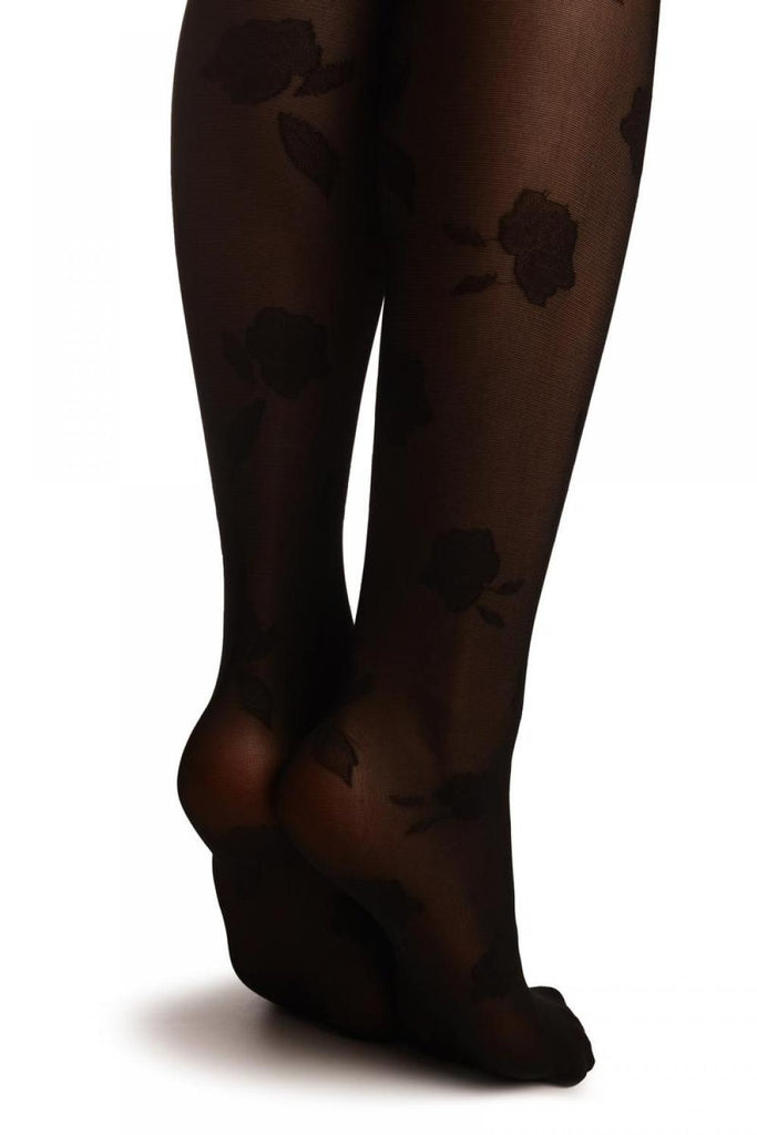 Liss Kiss Black With Large Wonen Roses - Tights
