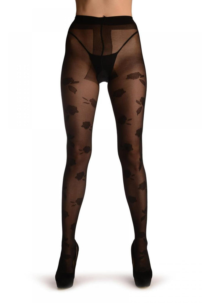 Liss Kiss Black With Large Wonen Roses - Tights
