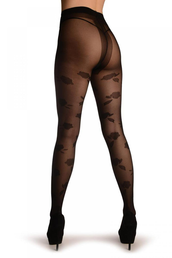 Liss Kiss Black With Large Wonen Roses - Tights
