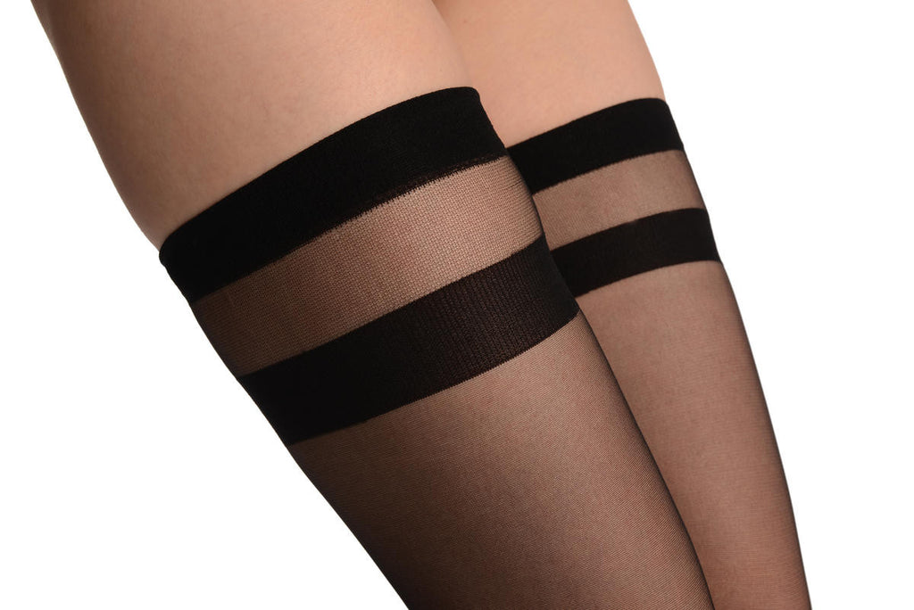 Liss Kiss Black With Opaque Stripes Top - Hold Ups