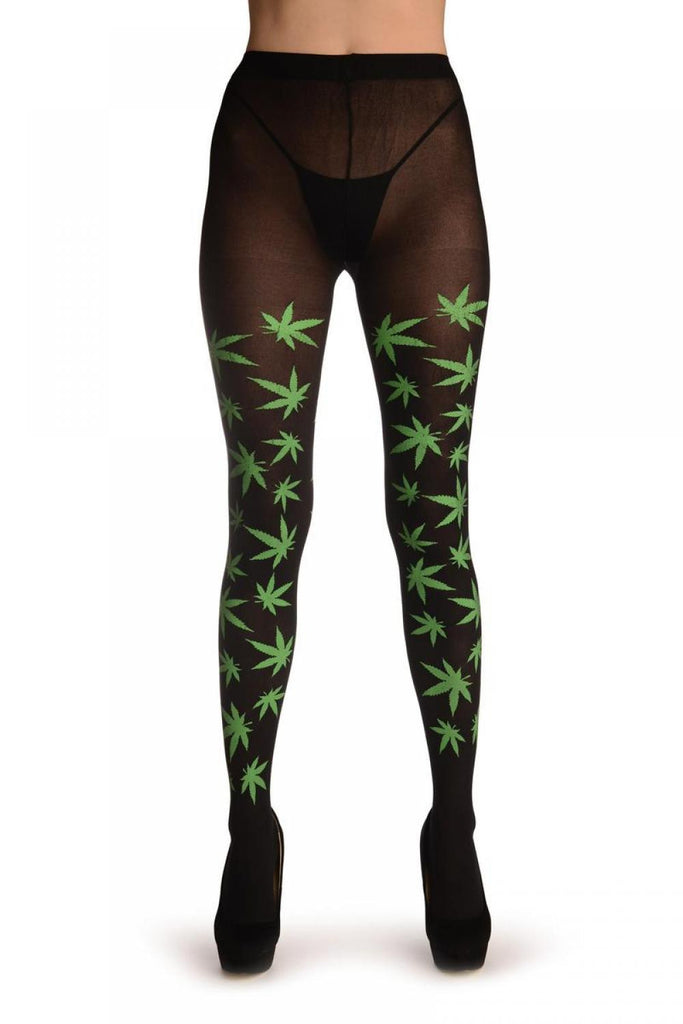 Liss Kiss Black With Printed Hemp Leaf - Tights