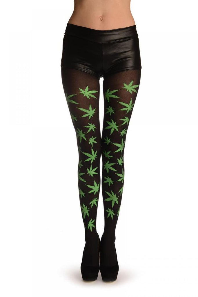 liss kiss Black With Printed Hemp Leaf - Tights