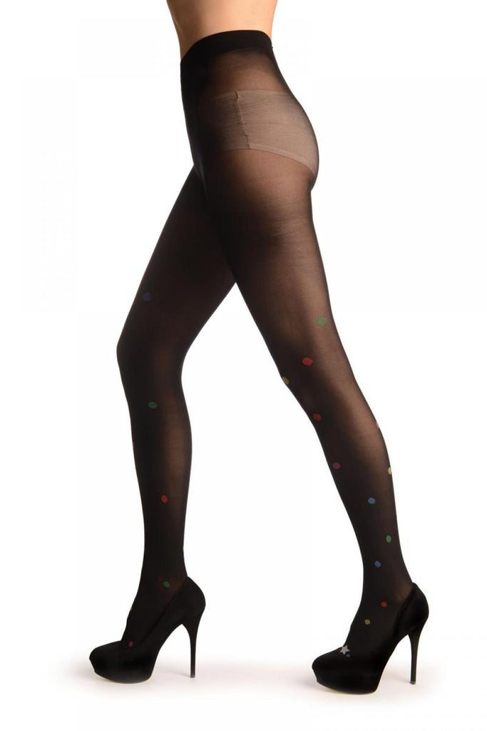 Liss Kiss Black With Rainbow Polka Dot - Tights