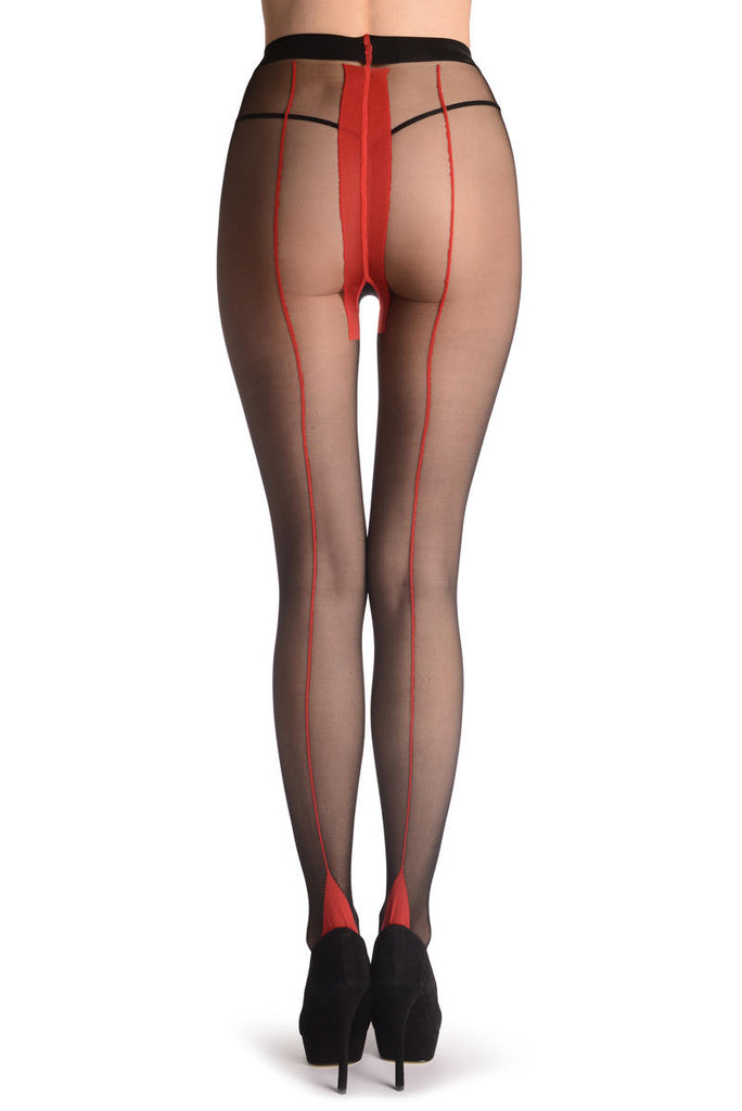 Liss Kiss Black With Red Back Vowen Seam - Tights