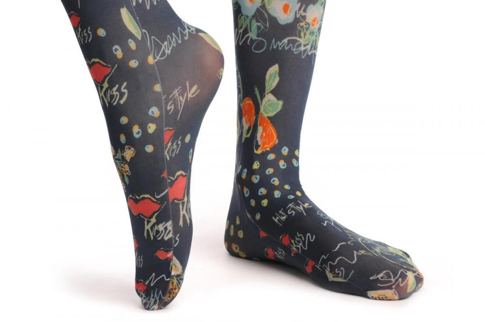 Liss Kiss Black With Red Kiss & Pears - Tights