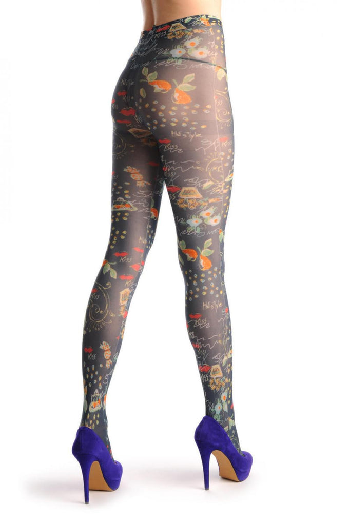 liss kiss Black With Red Kiss & Pears - Tights