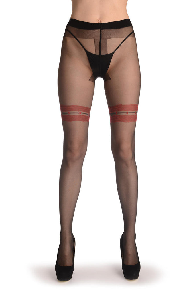 Liss Kiss Black With Red Lace Garter 20 Den - Tights