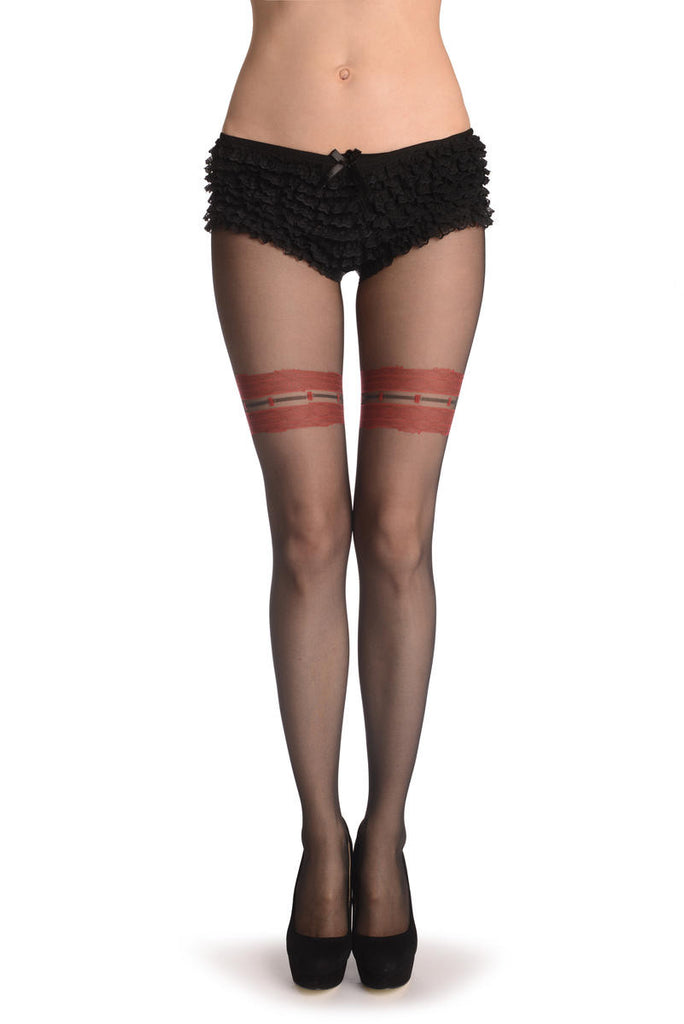 liss kiss Black With Red Lace Garter 20 Den - Tights