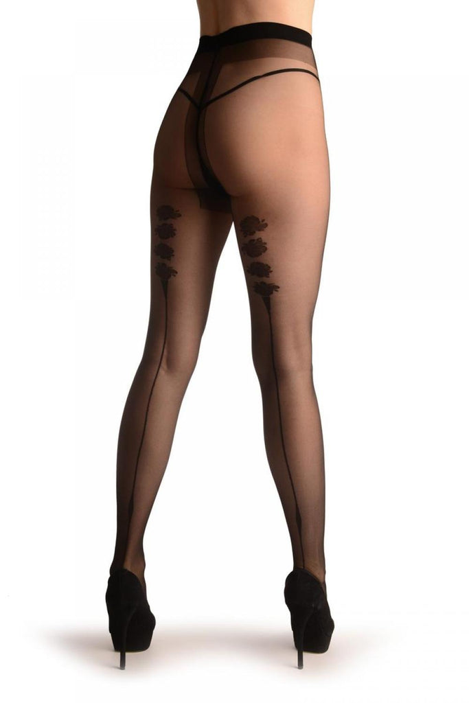 Liss Kiss Black With Seam & Roses - Tights