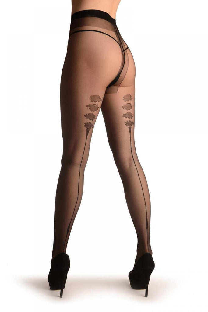 liss kiss Black With Seam & Roses - Tights