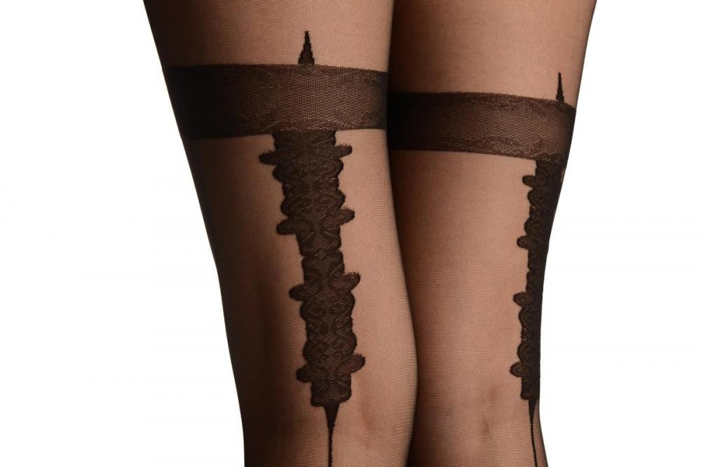Liss Kiss Black With Vintage Pattern Seam - Tights