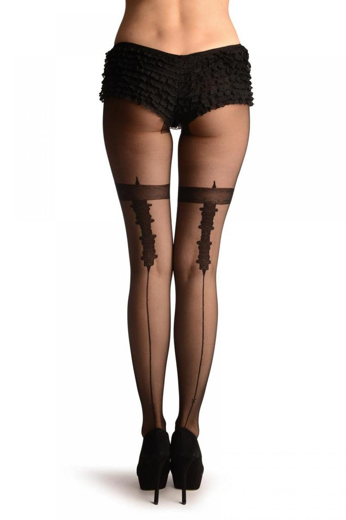 Liss Kiss Black With Vintage Pattern Seam - Tights